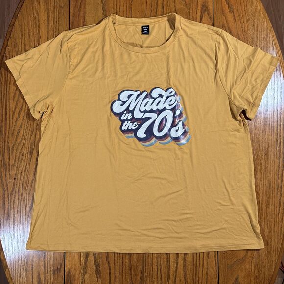 Shein Curve "Made In The 70s" T Shirt (Women’s 1XL) Yellow / Gold Graphic Tee - Picture 1 of 6